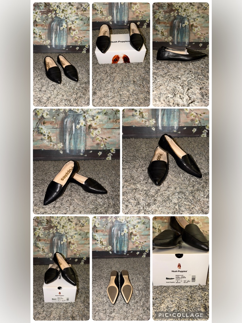 Hush Puppies Women's Black Leather Pointed Toe Flats